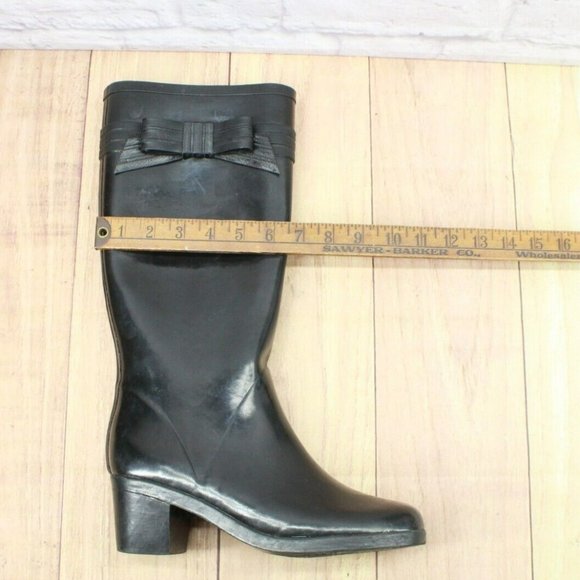 Kate Spade Black Glossy Rubber Pull On Knee High Rain Boots Size 9 - Picture 7 of 10